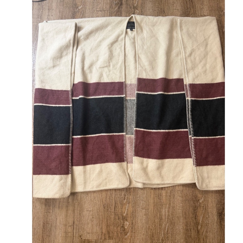 Sanctuary Crafted & Tailored Striped Poncho Wrap Cream Burgundy Navy M/L J0211